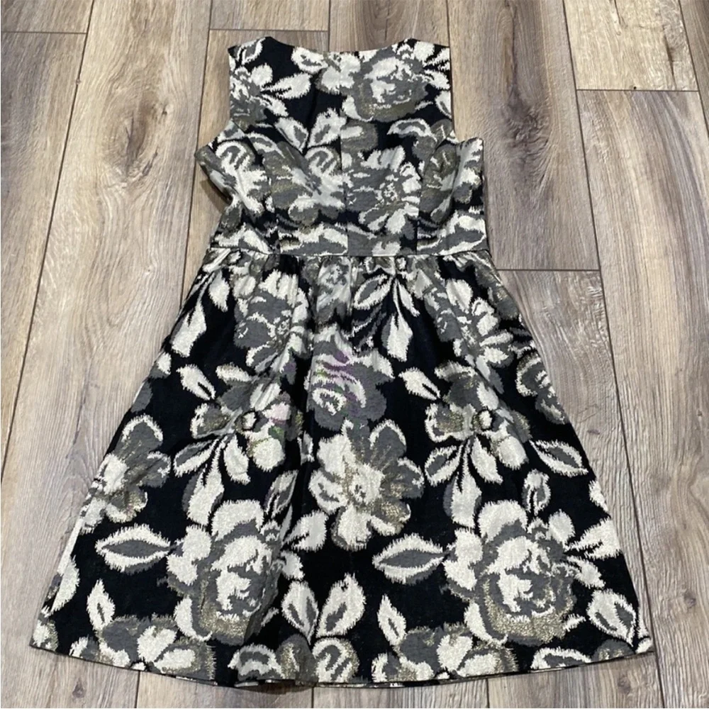 ANTHROPOLOGIE TABITHA Black Gold Floral A-Line Dress Lined w/ Pockets Sz 6 - Picture 3 of 16